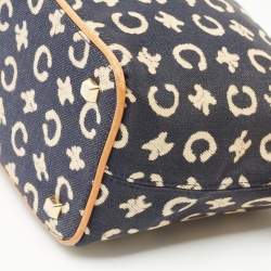 Celine Navy Blue/Brown Macadam Canvas and Leather Boat Shoulder Bag