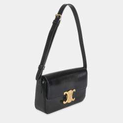 Pre Owned Celine Black Shiny Calfskin Triomphe Shoulder bag