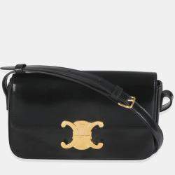 Pre Owned Celine Black Shiny Calfskin Triomphe Shoulder bag
