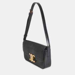 Pre Owned Celine Black Shiny Calfskin Triomphe Shoulder bag