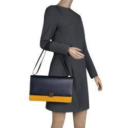 Pre Owned Celine Navy Blue/Yellow Leather Medium Case Bag