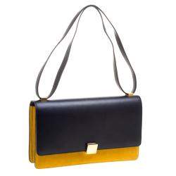 Pre Owned Celine Navy Blue/Yellow Leather Medium Case Bag