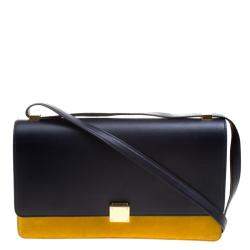 Pre Owned Celine Navy Blue/Yellow Leather Medium Case Bag