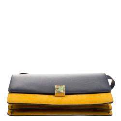 Pre Owned Celine Navy Blue/Yellow Leather Medium Case Bag