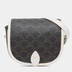 Celine Brown White Medium Triomphe Coated Canvas Folco Crossbody