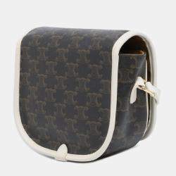 Celine Brown White Medium Triomphe Coated Canvas Folco Crossbody