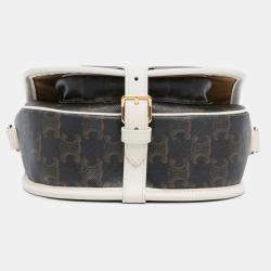 Celine Brown White Medium Triomphe Coated Canvas Folco Crossbody