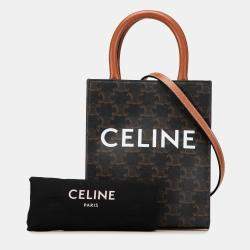 Celine Brown Mini Triomphe Coated Canvas Vertical Cabas Satchel
