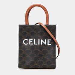 Celine Brown Mini Triomphe Coated Canvas Vertical Cabas Satchel