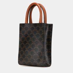 Celine Brown Mini Triomphe Coated Canvas Vertical Cabas Satchel