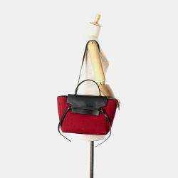 Celine Black Red Mini Felt and Calfskin Belt Satchel