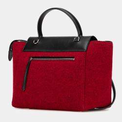 Celine Black Red Mini Felt and Calfskin Belt Satchel