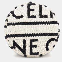 Celine Teen Drawstring Handbag White/Black/Brown Cotton Calf Leather