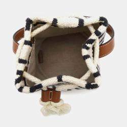 Celine Teen Drawstring Handbag White/Black/Brown Cotton Calf Leather