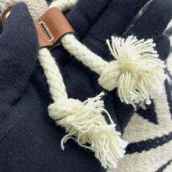 Celine Teen Drawstring Handbag White/Black/Brown Cotton Calf Leather