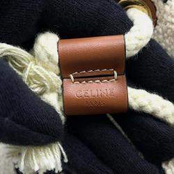 Celine Teen Drawstring Handbag White/Black/Brown Cotton Calf Leather