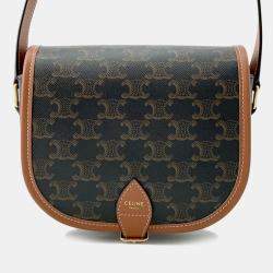 Celine Tan PVC Coated Canvas and Leather Triomphe Folco Medium Shoulder Bag