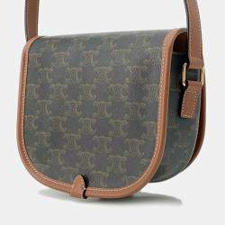Celine Tan PVC Coated Canvas and Leather Triomphe Folco Medium Shoulder Bag