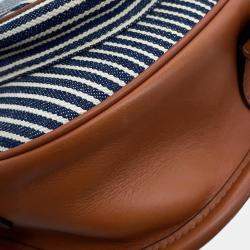 Celine Blue, White, and Brown Canvas and Leather Striped Folco Medium Shoulder Bag