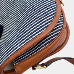 Celine Blue, White, and Brown Canvas and Leather Striped Folco Medium Shoulder Bag
