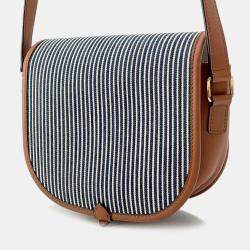 Celine Blue, White, and Brown Canvas and Leather Striped Folco Medium Shoulder Bag