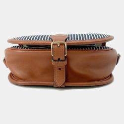 Celine Blue, White, and Brown Canvas and Leather Striped Folco Medium Shoulder Bag