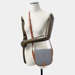 Celine Blue, White, and Brown Canvas and Leather Striped Folco Medium Shoulder Bag