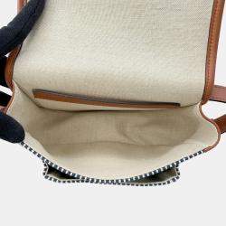 Celine Blue, White, and Brown Canvas and Leather Striped Folco Medium Shoulder Bag