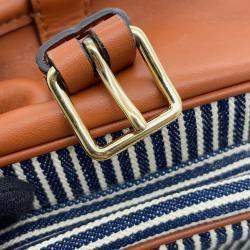 Celine Blue, White, and Brown Canvas and Leather Striped Folco Medium Shoulder Bag