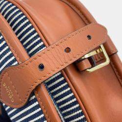 Celine Blue, White, and Brown Canvas and Leather Striped Folco Medium Shoulder Bag