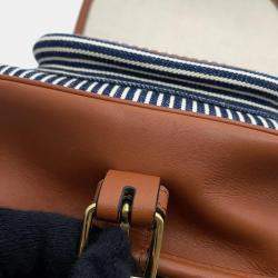 Celine Blue, White, and Brown Canvas and Leather Striped Folco Medium Shoulder Bag