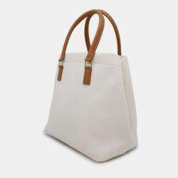 Celine White and Brown Canvas and Leather Horizontal Cabas Tote Bag