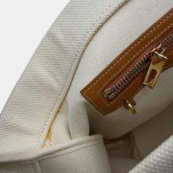 Celine White and Brown Canvas and Leather Horizontal Cabas Tote Bag
