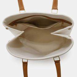 Celine White and Brown Canvas and Leather Horizontal Cabas Tote Bag