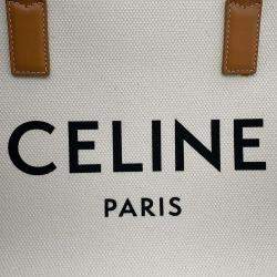 Celine White and Brown Canvas and Leather Horizontal Cabas Tote Bag