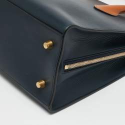 Celine Navy Blue/Brown Leather Boxy Tote