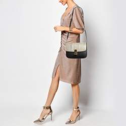 Celine Black/Off White Python and Leather Medium Classic Box Shoulder Bag