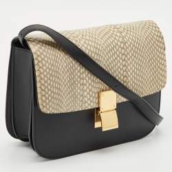 Celine Black/Off White Python and Leather Medium Classic Box Shoulder Bag