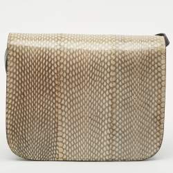 Celine Black/Off White Python and Leather Medium Classic Box Shoulder Bag