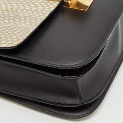 Celine Black/Off White Python and Leather Medium Classic Box Shoulder Bag