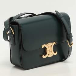 Celine Dark Green Leather Teen Triomphe Shoulder Bag