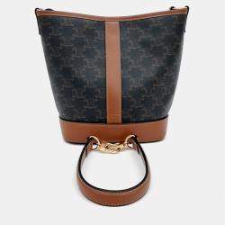 Celine Brown Canvas and Leather Triumph Bucket Small Bag