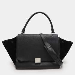 Celine Black Leather and Suede Medium Trapeze Top Handle Bag