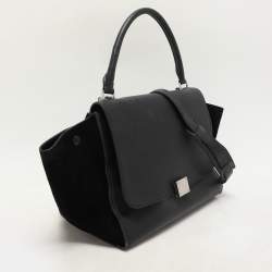 Celine Black Leather and Suede Medium Trapeze Top Handle Bag