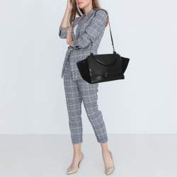 Celine Black Leather and Suede Medium Trapeze Top Handle Bag
