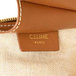Celine Beige/Brown Triomphe Embroidered Canvas Clutch On Chain