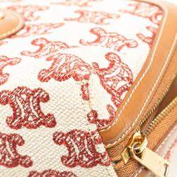 Celine Beige/Brown Triomphe Embroidered Canvas Clutch On Chain