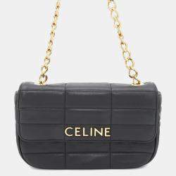 Celine Black Leather Mono Chrome Chain Shoulder Bag