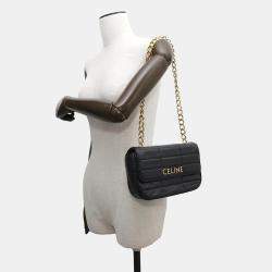 Celine Black Leather Mono Chrome Chain Shoulder Bag