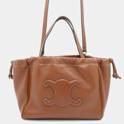 Celine Brown Leather Small Cuir Triomphe Cabas Drawstring 